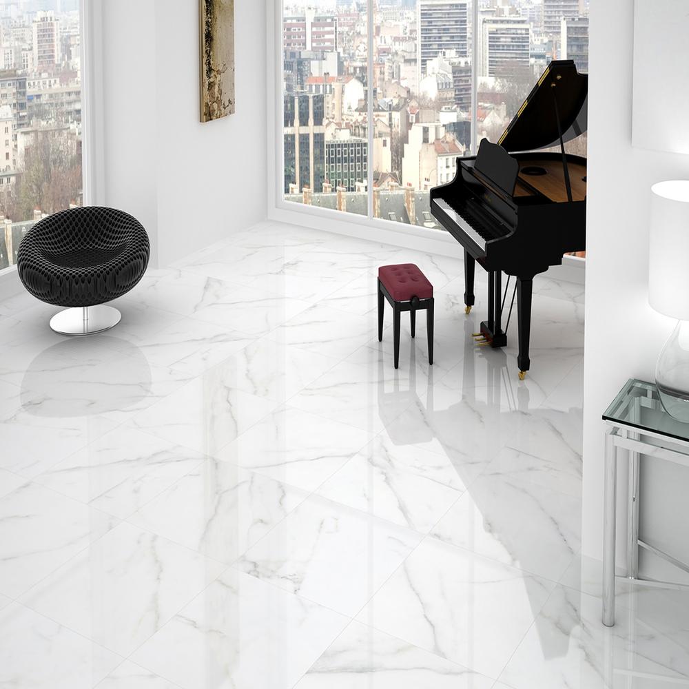 Polished White Marble Floor Tiles for High-End Interiors