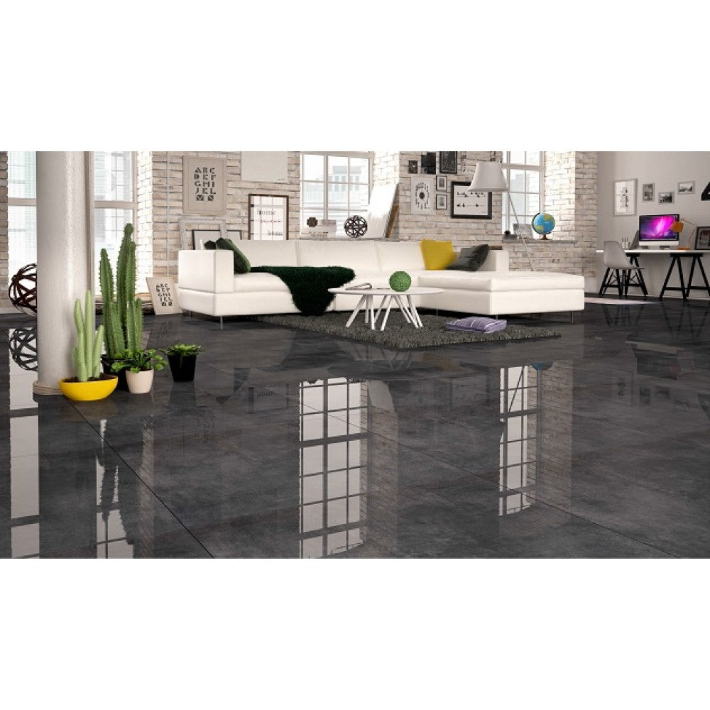 Reflections Polished Dark Grey Black Mirror High Gloss Rectified 75cmx75cm Floor And Wall