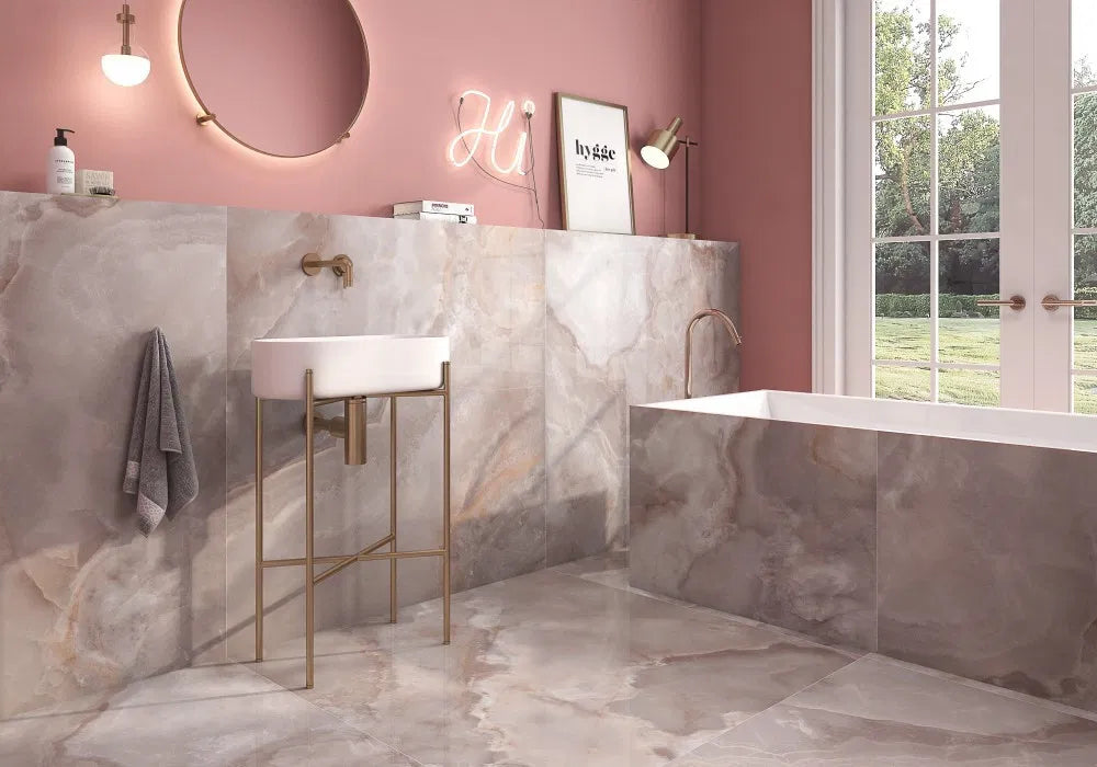 Rosetta Pink Polished Large Wall And Floor Porcelain Tiles 60cmx120cm