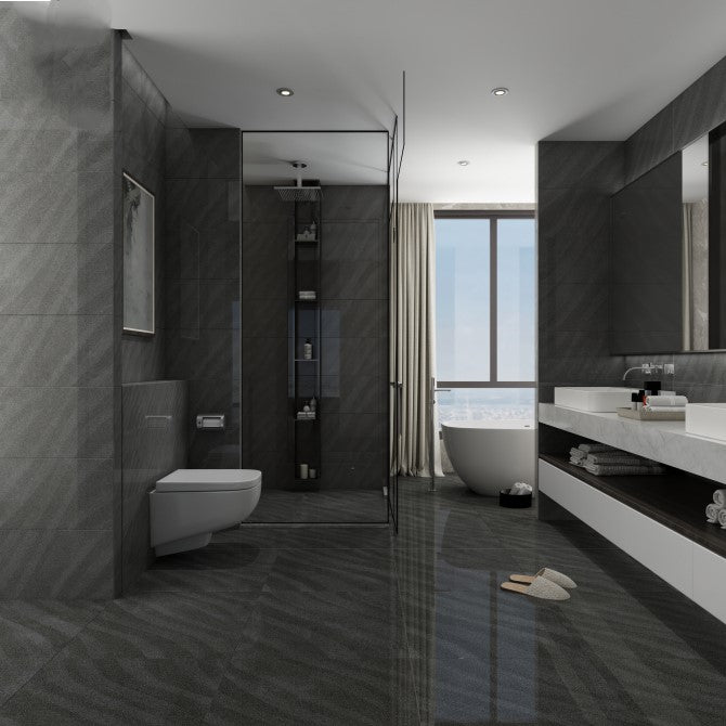 Seaboard Sandwaves Dark Grey Polished Wall And Floor Porcelain Tiles 6 ...