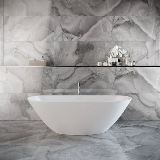 Saba Large Polished Grey Onyx Effect Wall And Floor Porcelain Tiles 60cmx120cm